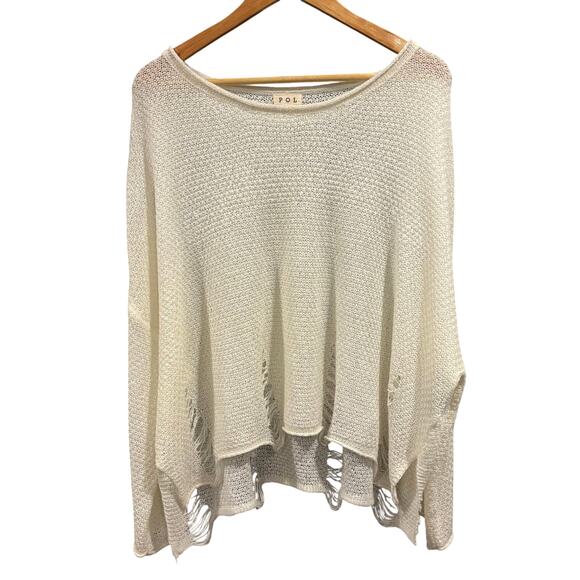 Boho Comfy Distressed Knit Ivory White Poncho Peasant Sweater, Women's Medium - Picture 1 of 8